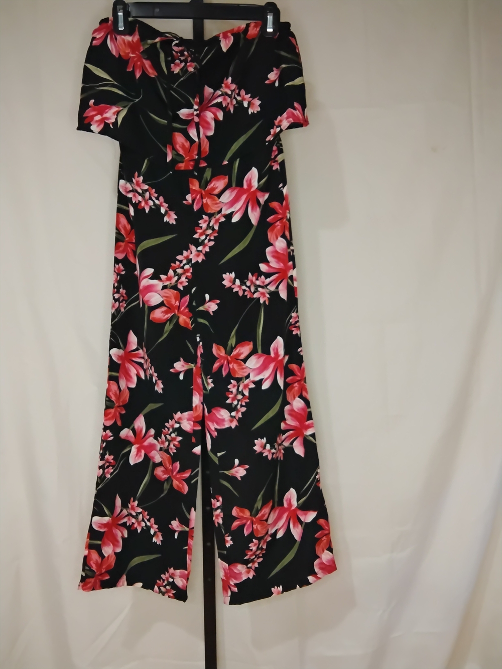 Floral Ruffle Tube top Wide-Leg Jumpsuit - Black with Pink Floral
